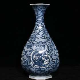 明隆庆青花龙纹八方玉壶春瓶，高34cm直径19cm