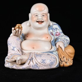 民国曾龙昇造粉彩托宝罗汉佛像 20*22厘米