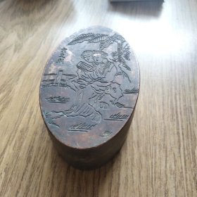 明清民国古墨盒 双姝读书 铜墨盒 寅生刻 盒底刻“松华”二字 老古董