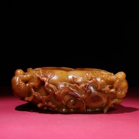 旧藏和田玉籽料童子如意桃型笔洗