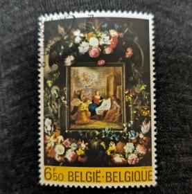 ld0203外国邮票比利时1980年 圣诞节 绘画 **诞生 盖销 1全 大票