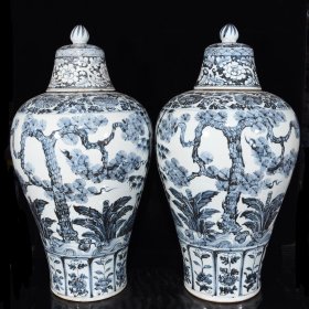 明洪武青花松竹梅纹大梅瓶1对 尺寸63×31厘米
