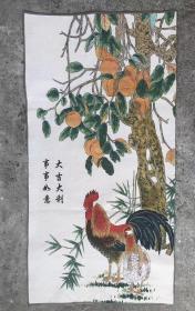 鸡刺绣织锦画