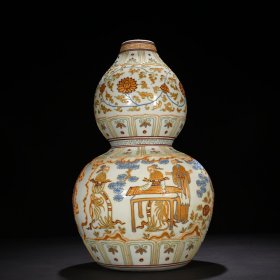 明永乐沥粉鎏金仕女人物纹葫芦瓶46*27厘米