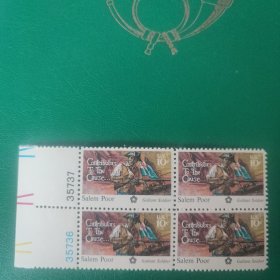美国邮票 1975年独立200周年-黑人战士普尔 1枚新 带数字边方连