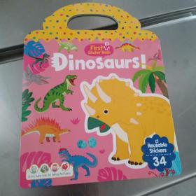 可点读First Sticker Book-Dinosaurs 原版进口手提果冻儿童贴纸书可反复 宝宝初学单词趣味认知