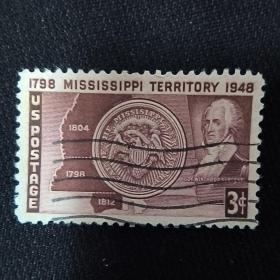USA01外国邮票美国邮票 1948年密西西比州150周年.徽章 1全 销