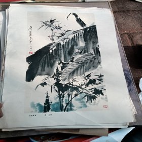 册页，竹蕉麻雀，唐云作，