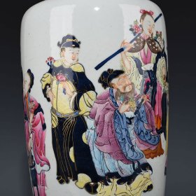 清康熙青花五彩十二花神人物瓶 44*21厘米