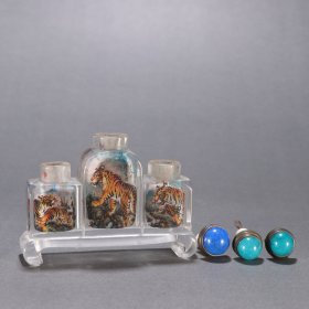 清 琉璃内画虎纹三连鼻烟壶