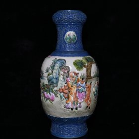 大清乾隆粉彩开片雕刻瓶 古玩古董古瓷器老货收藏