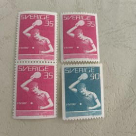 S403瑞典1967年 世界乒乓球锦标赛·斯德哥尔摩 体育 斯拉尼亚雕刻版外国邮票 新 4全 如图