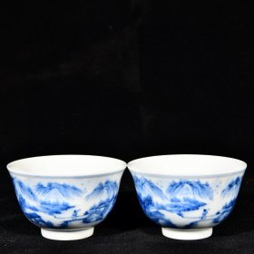 大清雍正年制松柴烧山水纹酒杯茶杯 高5径8.2厘米1