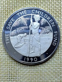 萨摩亚10塔拉精制纪念银币 1990年拯救儿童基金会纪念 31.47克高银 全新 dyz0054-0