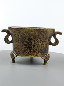 古董  古玩收藏  铜器  铜香炉  尺寸长15厘米，宽11.5厘米，高8.5厘米，重量2.1斤