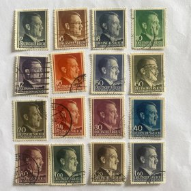 德占波兰邮票，1943年，元首生辰，16枚信销票，多数有背贴。