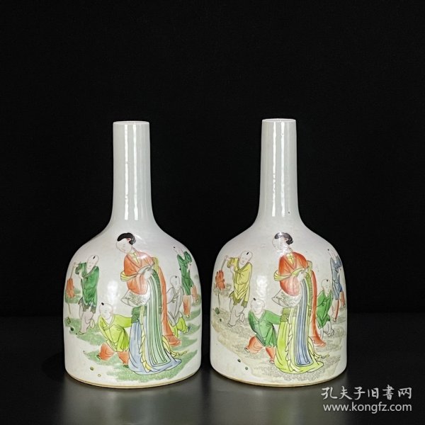 粉彩美人带子纹摇铃尊 12.5x24厘米