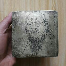 白石老人头像刻铜墨盒 齐白石像铜墨盒