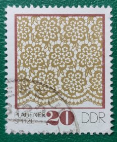 德国邮票 东德1974年普劳恩花边 1枚销