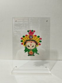 新中式戏曲人物皮影摆件 牛皮雕刻手工上色 配透明亚克力画框 尺寸14.8×21厘米 送礼自用都很合适