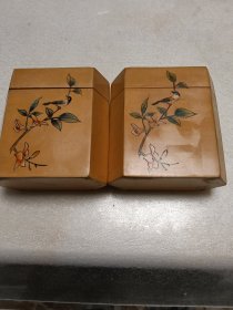 竹黄工艺茶具一对（创汇时期手工雕刻）
