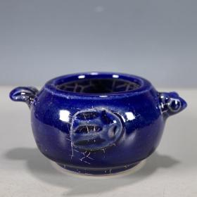 老窑瓷霁蓝釉开片乌龟型水盂