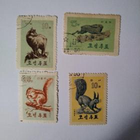 朝鲜1962年野生动物盖销邮票4枚不同一组。