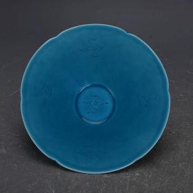 明孔雀绿釉仙鹤纹斗笠碗