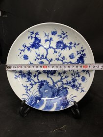 青花盘子，福寿如意，