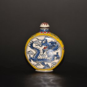 早期收藏 紫铜胎珐琅彩青花龙鼻烟壶尺寸 宽6厘米 厚2.厘米 高8厘米 重66克左右