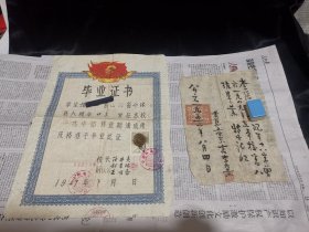 同一人证书两份《孝义县私立五爱完全小学校》证明一份，《平遥综合大学毕业证书》一份，平遥县委书记任井夫签发。1958年10月更名平遥综合大学，1961年恢复山西省平遥中学