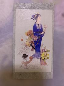 老画片古装少女  有字迹 很漂亮   有污渍磨损  介意勿拍  请看好图片