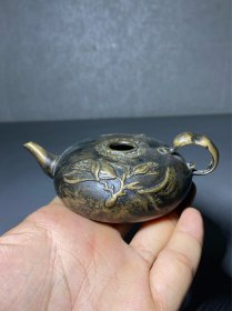 日本舶来浮雕铜制茶壶摆件