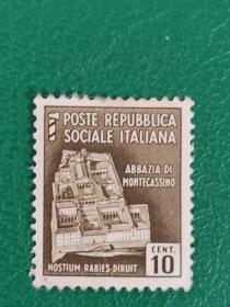 意大利邮票 1944年蒙特卡西诺修道院 1枚新 有背贴
