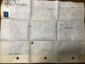 1873年9月29日 英文羊皮纸契约 背面更精彩 整体79*59公分 精品