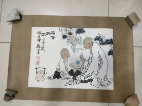 全手绘2幅合售，品相好干干净净，画心44.5 X 32