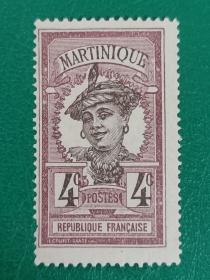 马提尼克邮票 1908年 马提尼克妇女 1枚新