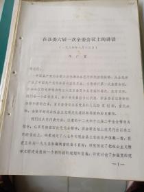 邹县历史文件资料《马广富在县委六届一次全委会议上的讲话 1984年8月13日（8页）》16开本，放25册（邹县史料专辑）内