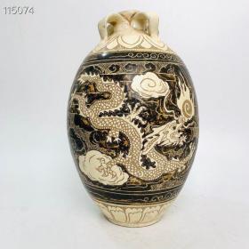 磁州窑龙凤纹四系瓶，