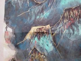 保真书画,何海霞入室弟子,陈君四尺斗方《松云拥青山》山水一幅,纸本画心,尺寸:69*64