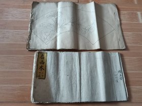 老画谱两本，扇面本纯手绘，一本尺寸46/25厘米，一本53/32厘米，包老保真