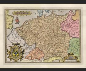 1960年法国雕版铜版画德国古地图 手工上色寰宇全图