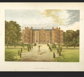 1884年彩色石印版画城堡建筑伯顿庄园