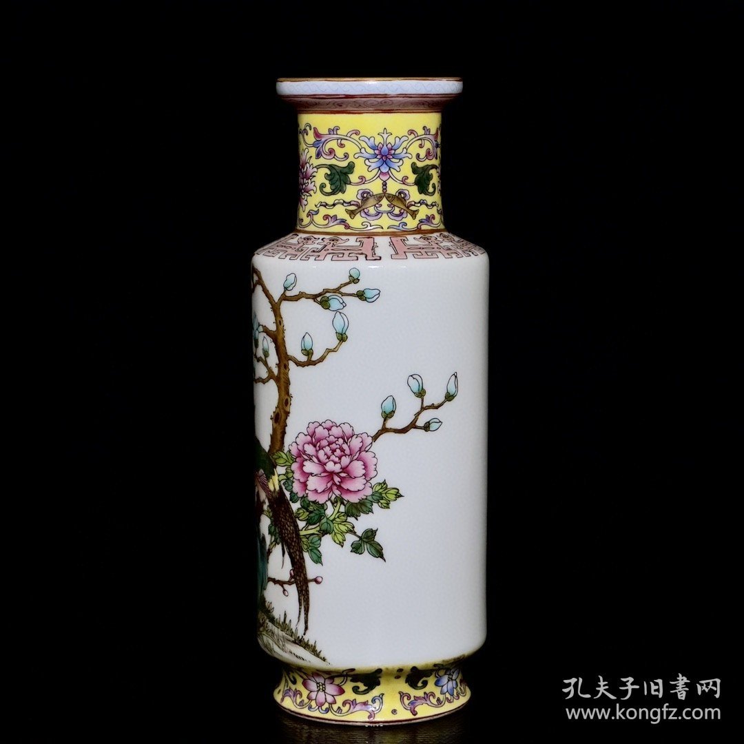 清雍正珐琅彩花鸟纹棒槌瓶 24.5/10厘米