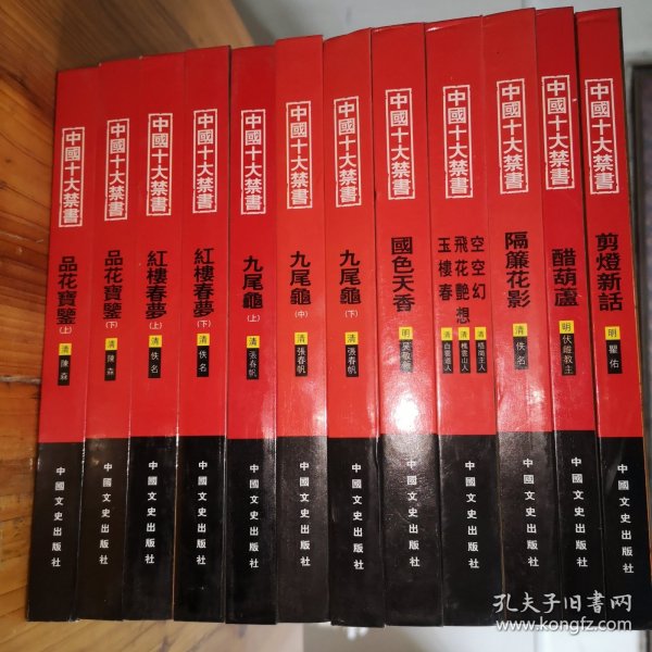 中国十大禁书：《剪燈新话》《醋葫芦》《品花宝鉴》《隔簾花影》《国色天香》《飞花艳想》《空空幻》《玉楼春》《红楼春梦》 《九尾龟》