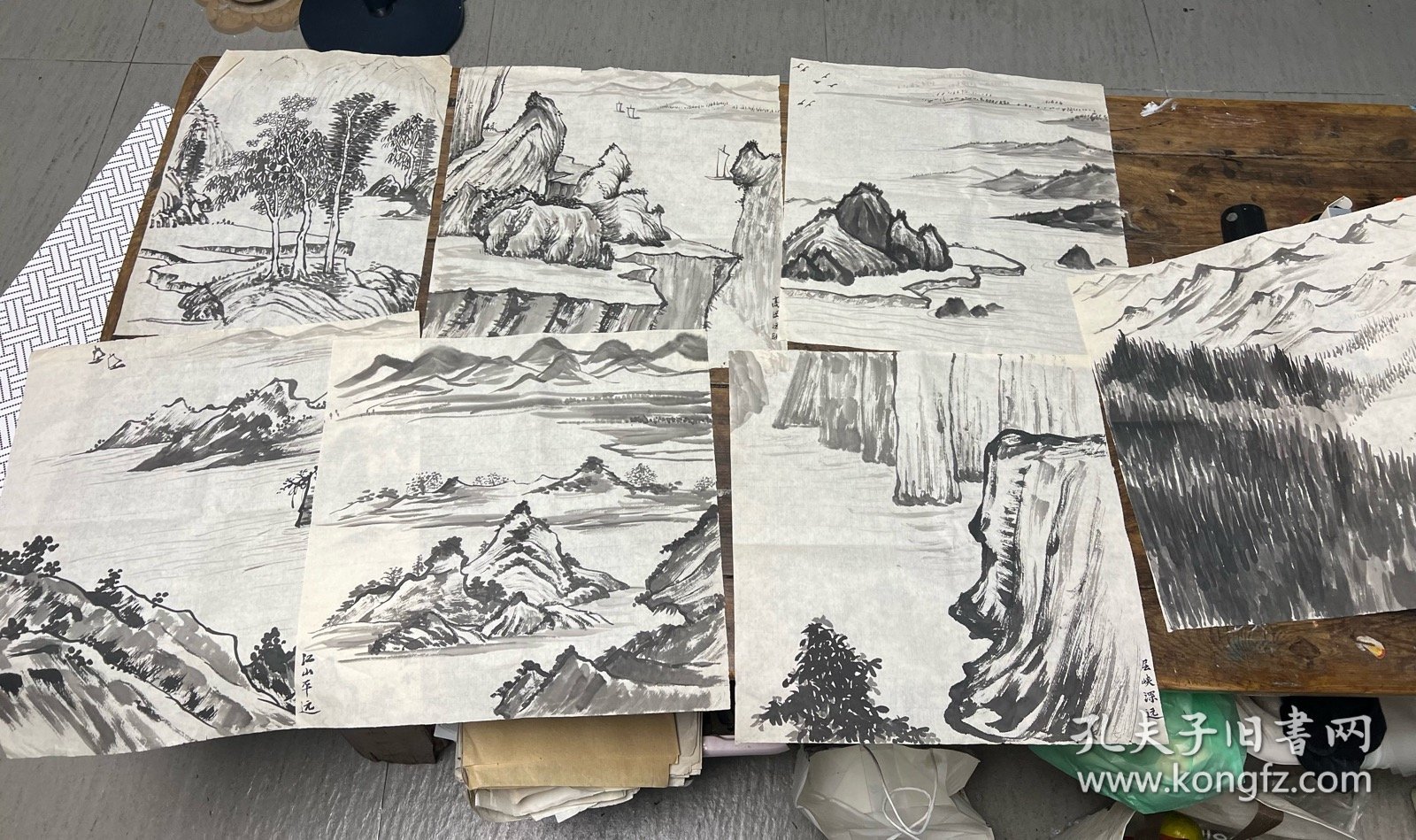 八十年代 山水画稿7张