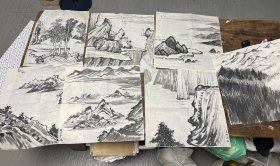 八十年代 山水画稿7张