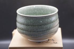 日本回流相马烧青瓷抹茶碗一个