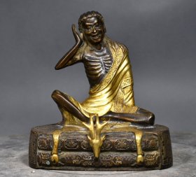 铜佛像，米拉日巴造像佛像，高15厘米宽13厘米重1.8斤