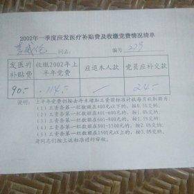 世界语者李威伦收缴党费及医疗补贴费清单(收藏品)